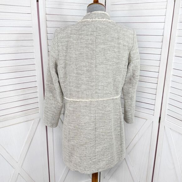 H&M Fringed Tweed Long Line Blazer Jacket Tan 10 - Picture 6 of 16